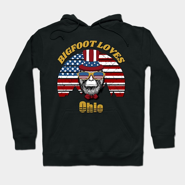 Bigfoot loves America and Ohio Hoodie by Scovel Design Shop